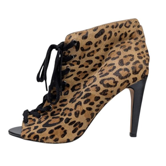 French Connection Quillan Ankle Boot Womens Leopard Calf Fur Leather Bootie Sz 9 - Picture 2 of 12